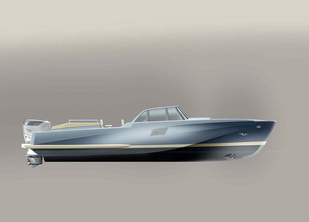 This design use the sensible and safe twin-diesel outboard solution, but in a topless format.  Features include a seating arrangement that addresses the problem of “slamming” in a seaway, with the consequent discomfort and back injuries, associated with “glamour sofas”.